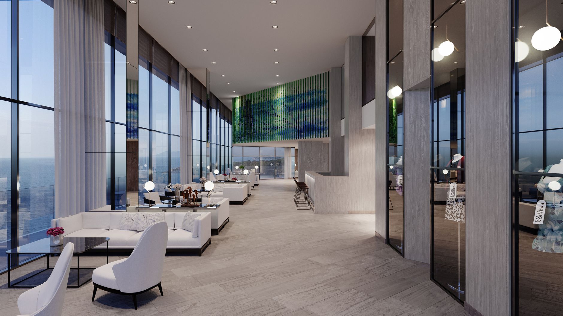 white sofas inside building